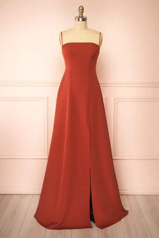 Estella Rust | Maxi A-line Dress w/ Slit sold by Boutique 1861
