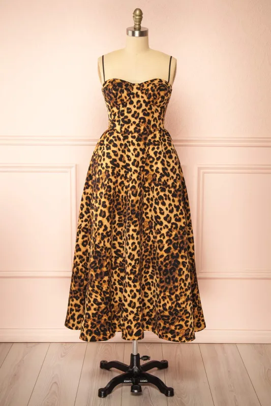 Aidan | Leopard Bustier Midi Dress sold by Boutique 1861