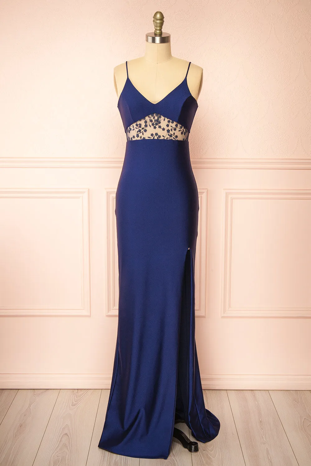Angelika | Navy Maxi Dress w/ Embroidered Mesh sold by Boutique 1861