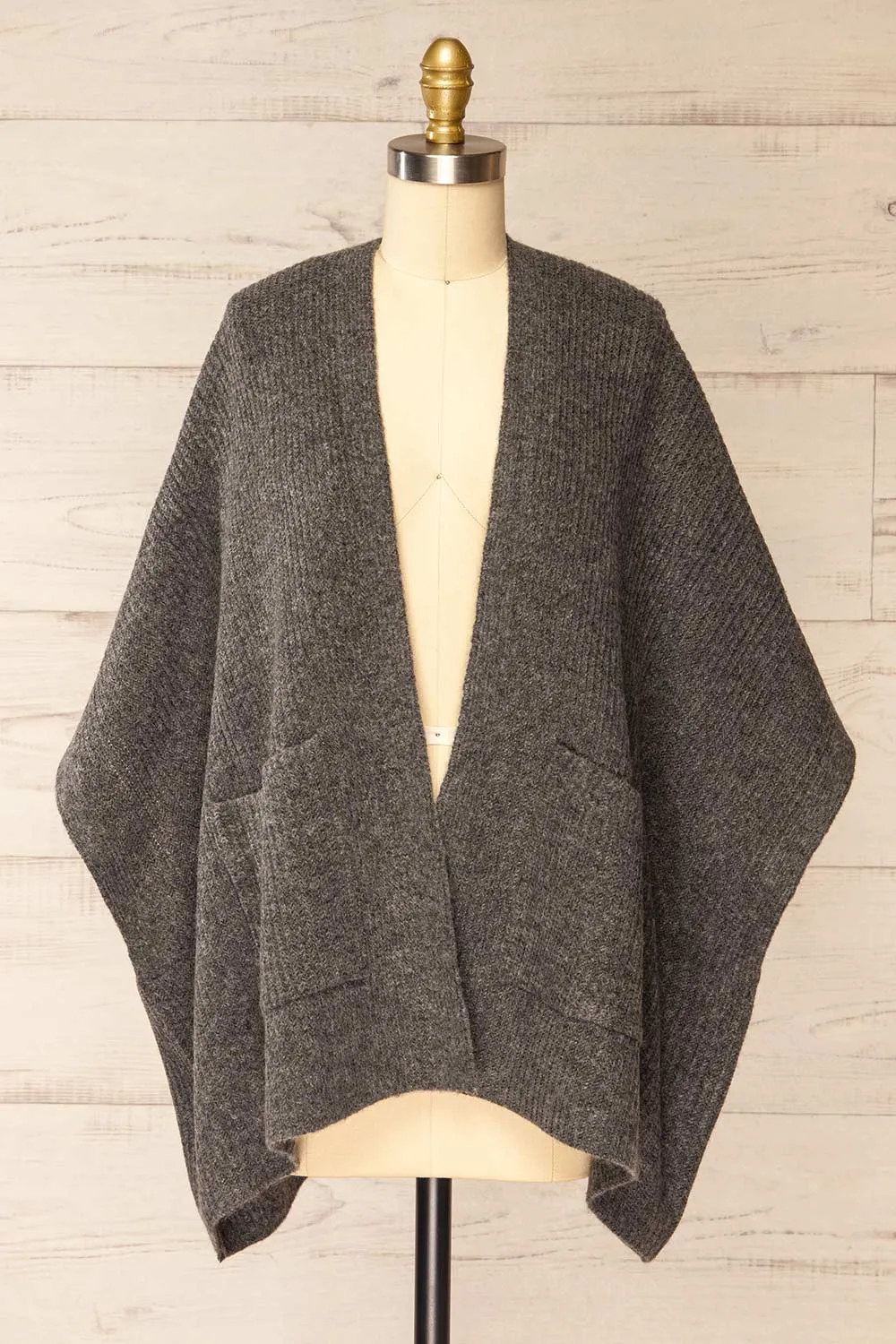 Platon | Grey Knitted Poncho w/ Pockets sold by Boutique 1861