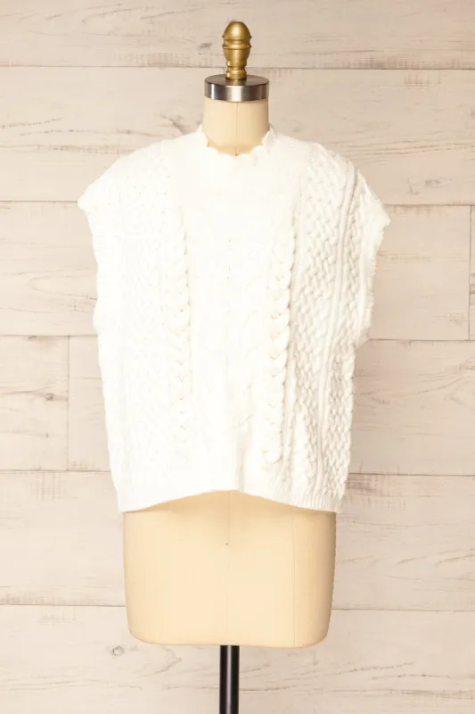 Zenon White | Sleeveless Cable Knit Vest sold by Boutique 1861
