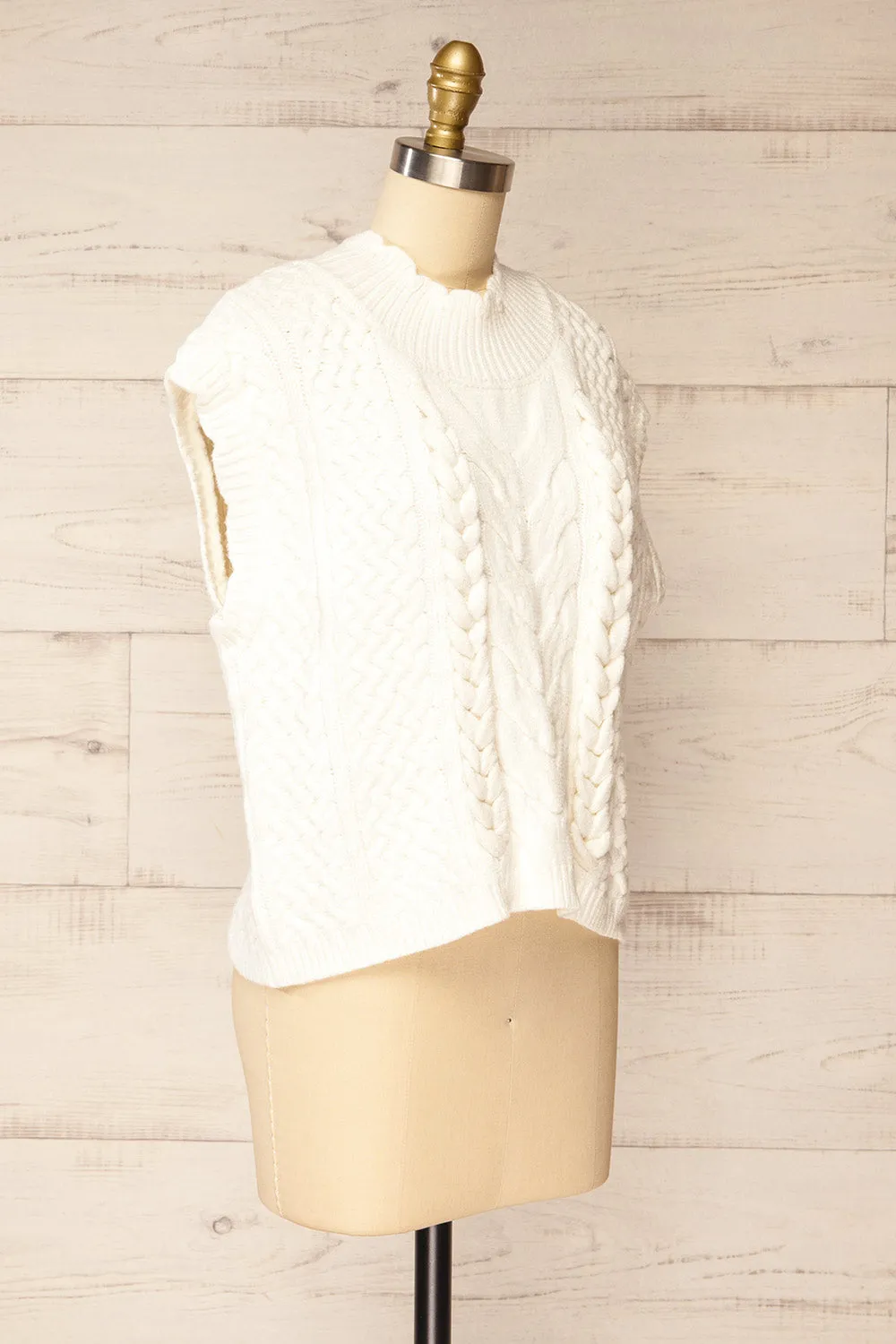 Zenon White | Sleeveless Cable Knit Vest sold by Boutique 1861 product image thumbnail 3