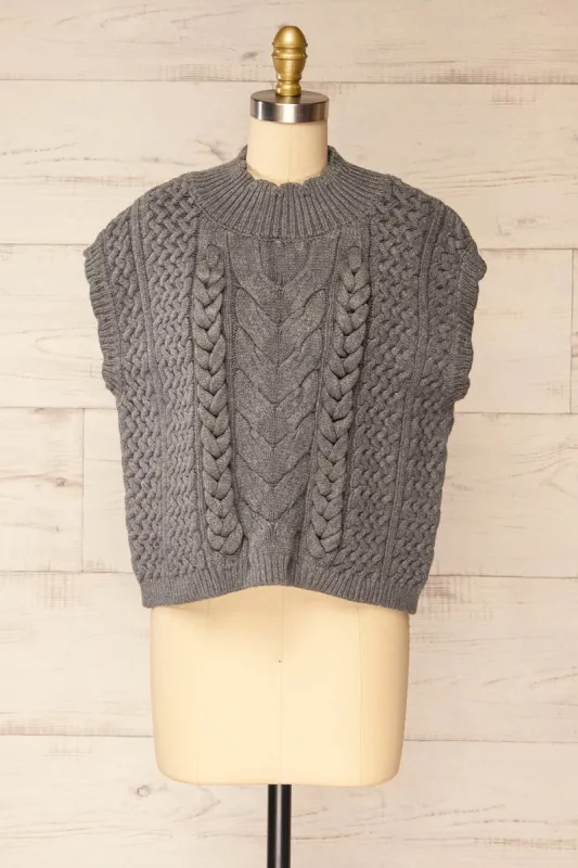 Zenon Grey | Sleeveless Cable Knit Vest sold by Boutique 1861