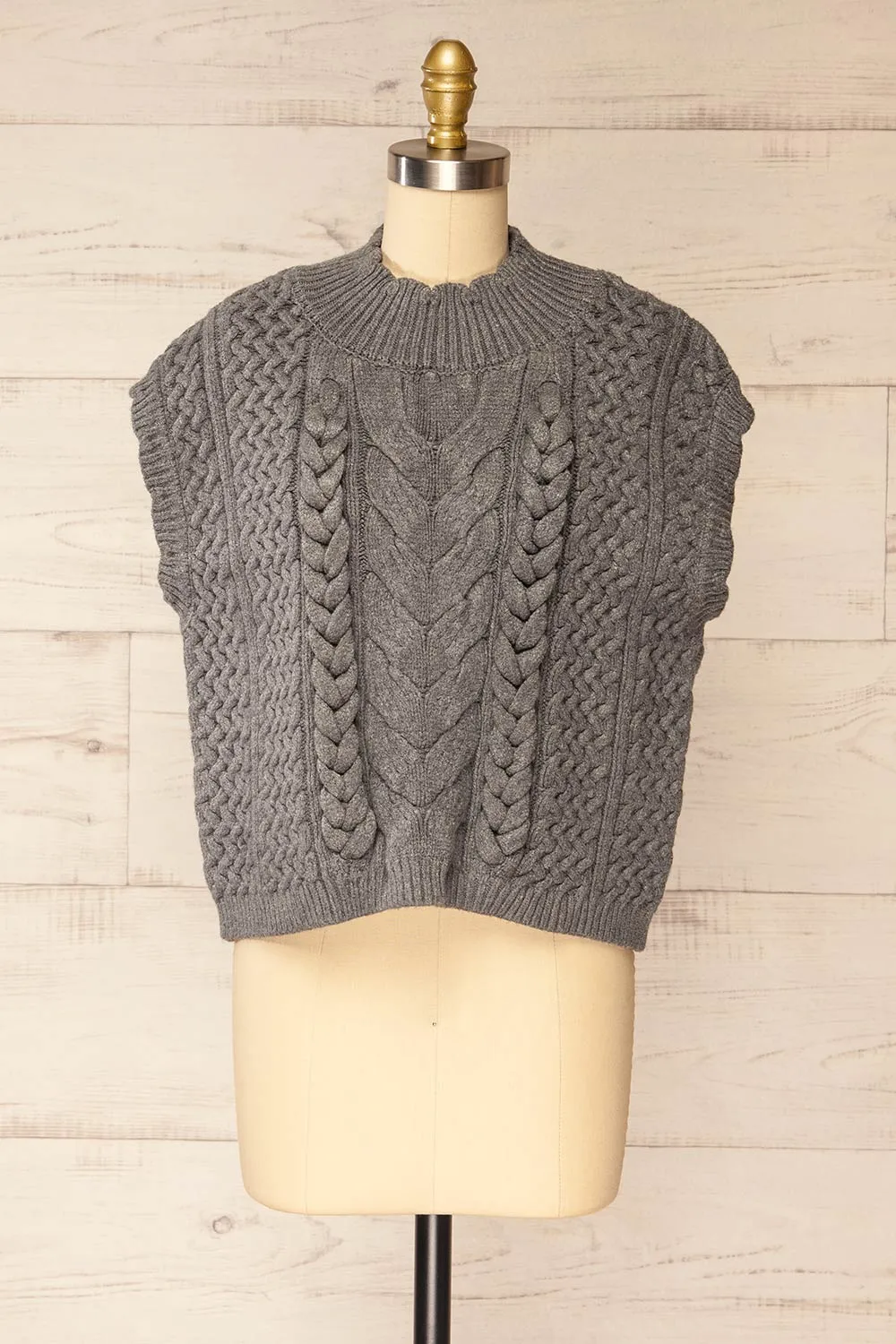 Zenon Grey | Sleeveless Cable Knit Vest sold by Boutique 1861