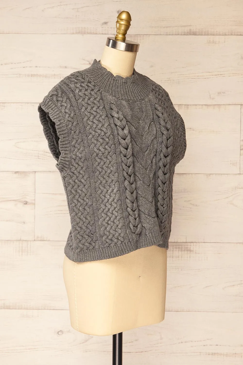 Zenon Grey | Sleeveless Cable Knit Vest sold by Boutique 1861 product image thumbnail 3