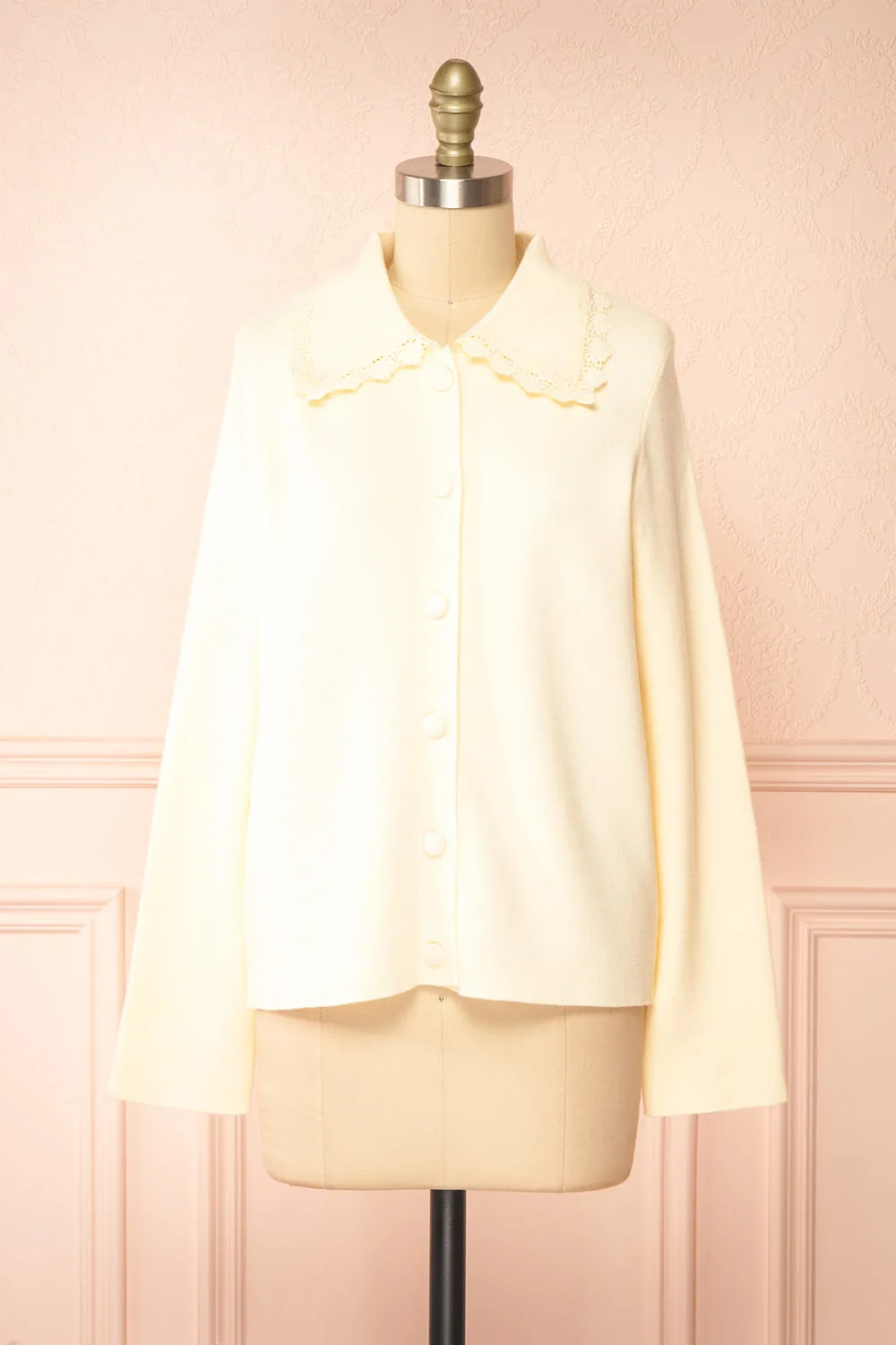 Athenais | Cream Cardigan w/ Lace Trim sold by Boutique 1861