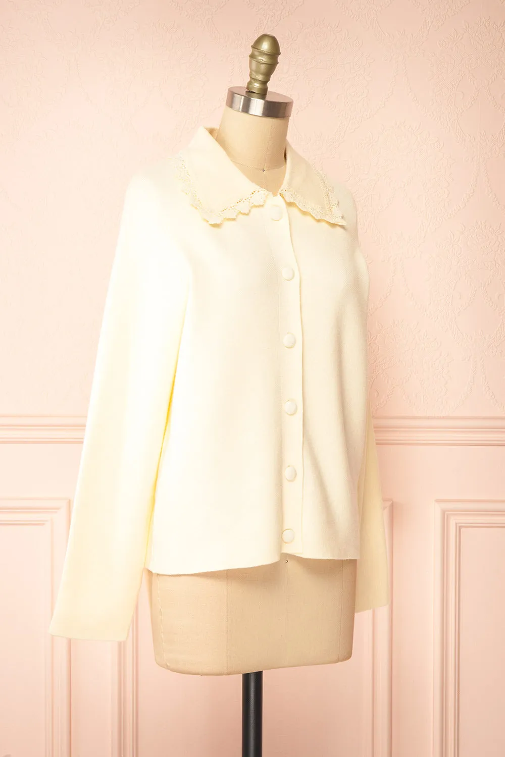 Athenais | Cream Cardigan w/ Lace Trim sold by Boutique 1861 product image thumbnail 3