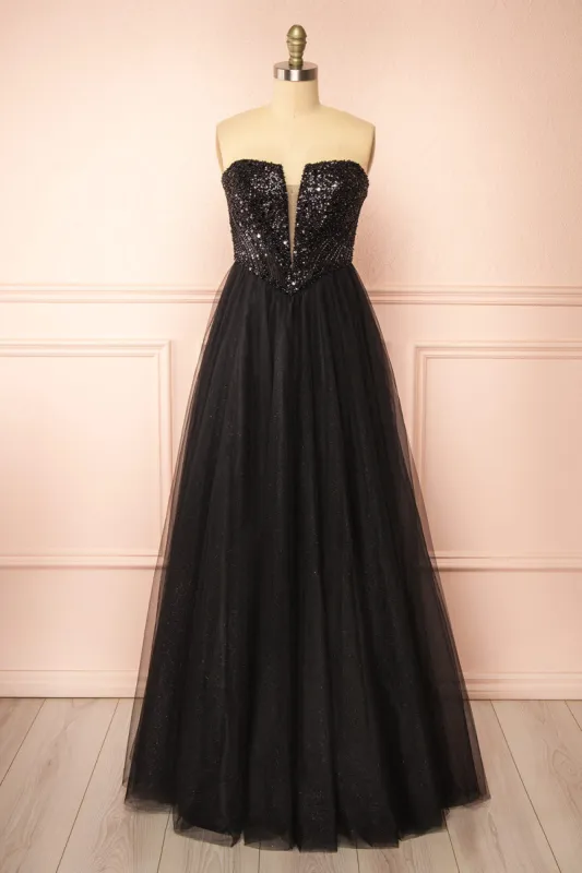 Yeji Black | Sparkly Maxi Dress w/ Embroidered Bodice sold by Boutique 1861