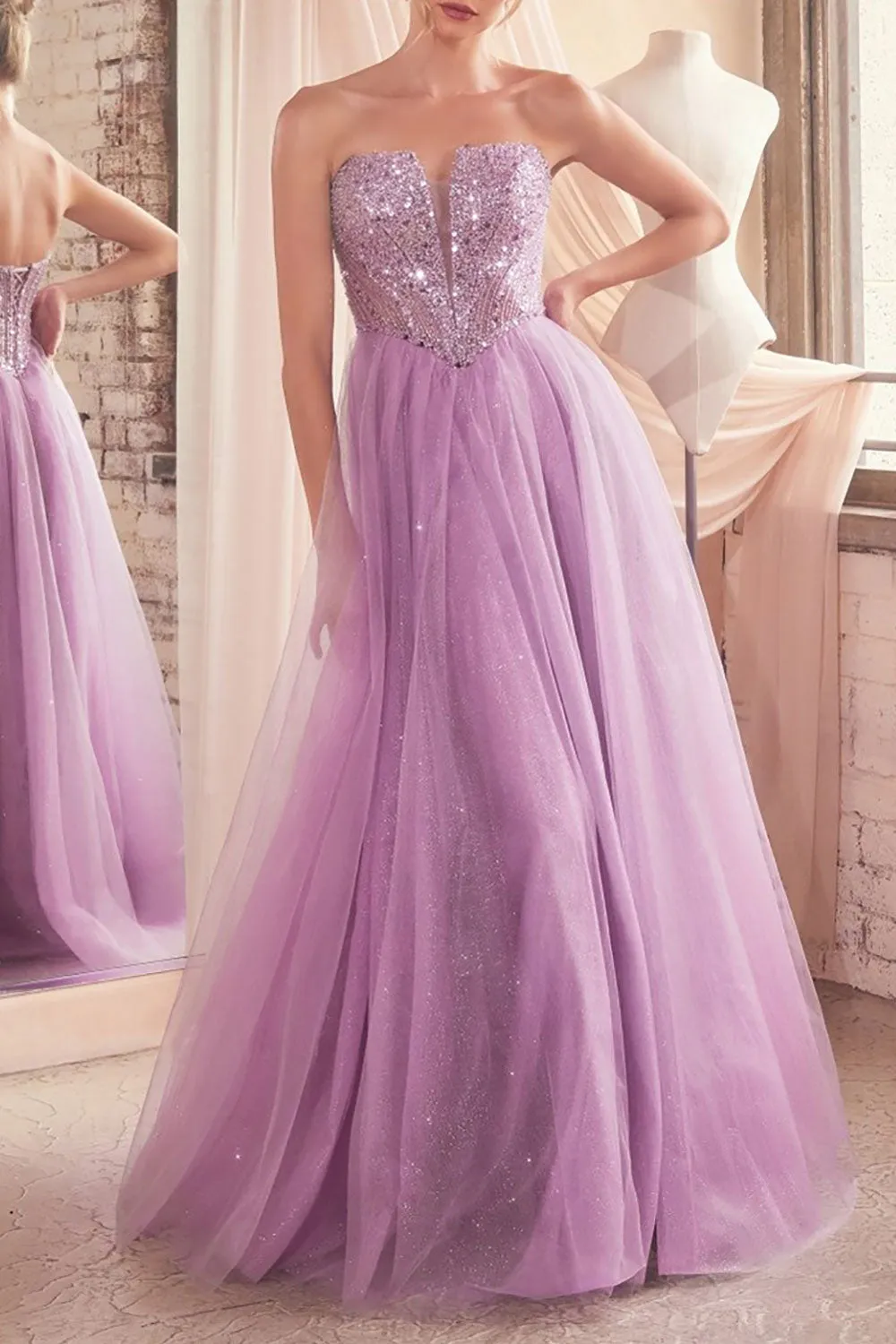 Yeji Lavender | Sparkly Maxi Dress w/ Embroidered Bodice sold by Boutique 1861 product image thumbnail 2