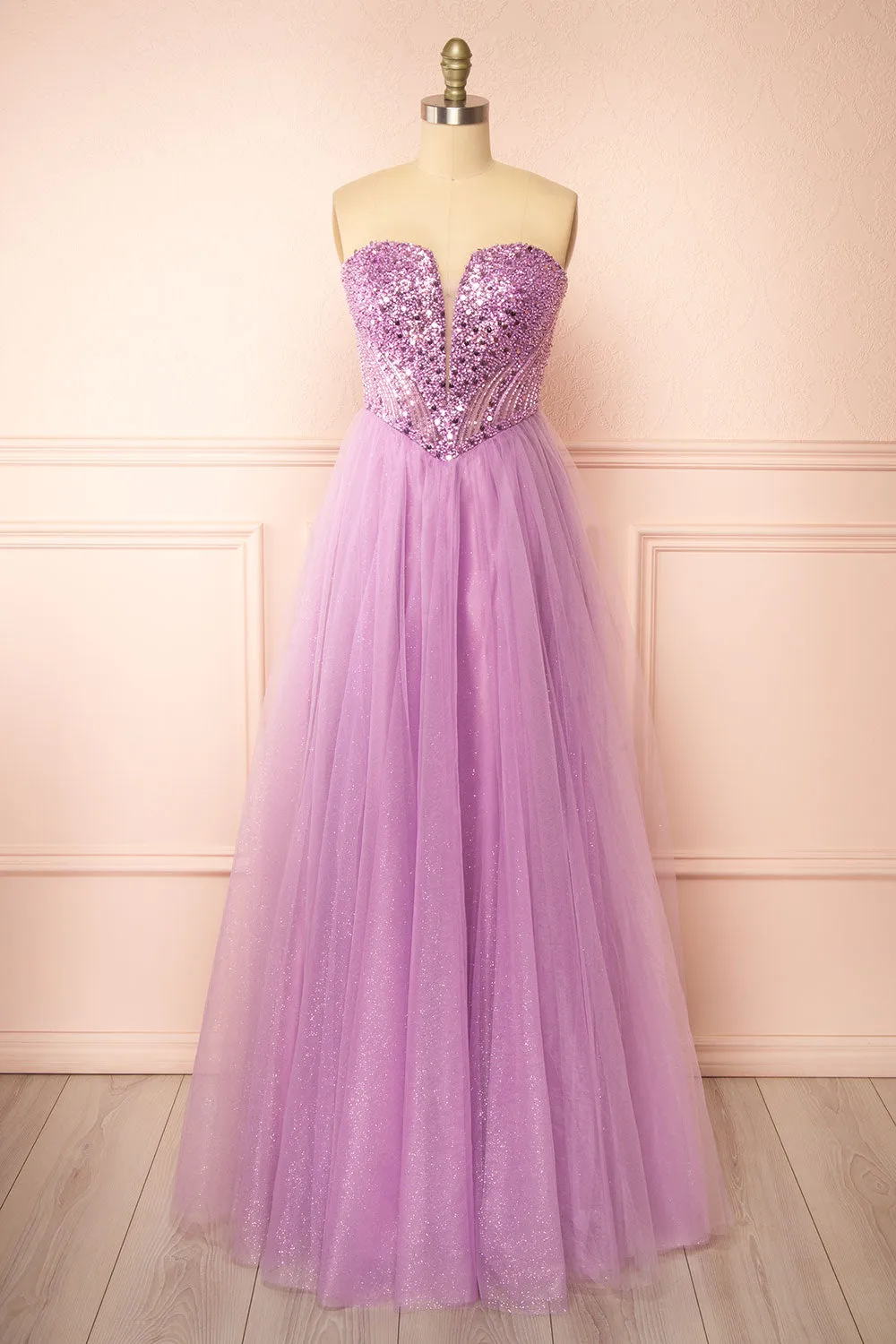 Yeji Lavender | Sparkly Maxi Dress w/ Embroidered Bodice sold by Boutique 1861