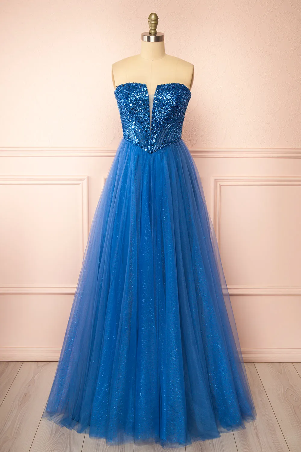 Yeji Blue | Sparkly Maxi Dress w/ Embroidered Bodice sold by Boutique 1861