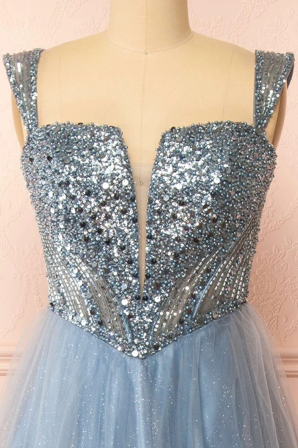 Yeji Blue Grey | Sparkly Maxi Dress w/ Embroidered Bodice sold by Boutique 1861 product image thumbnail 4