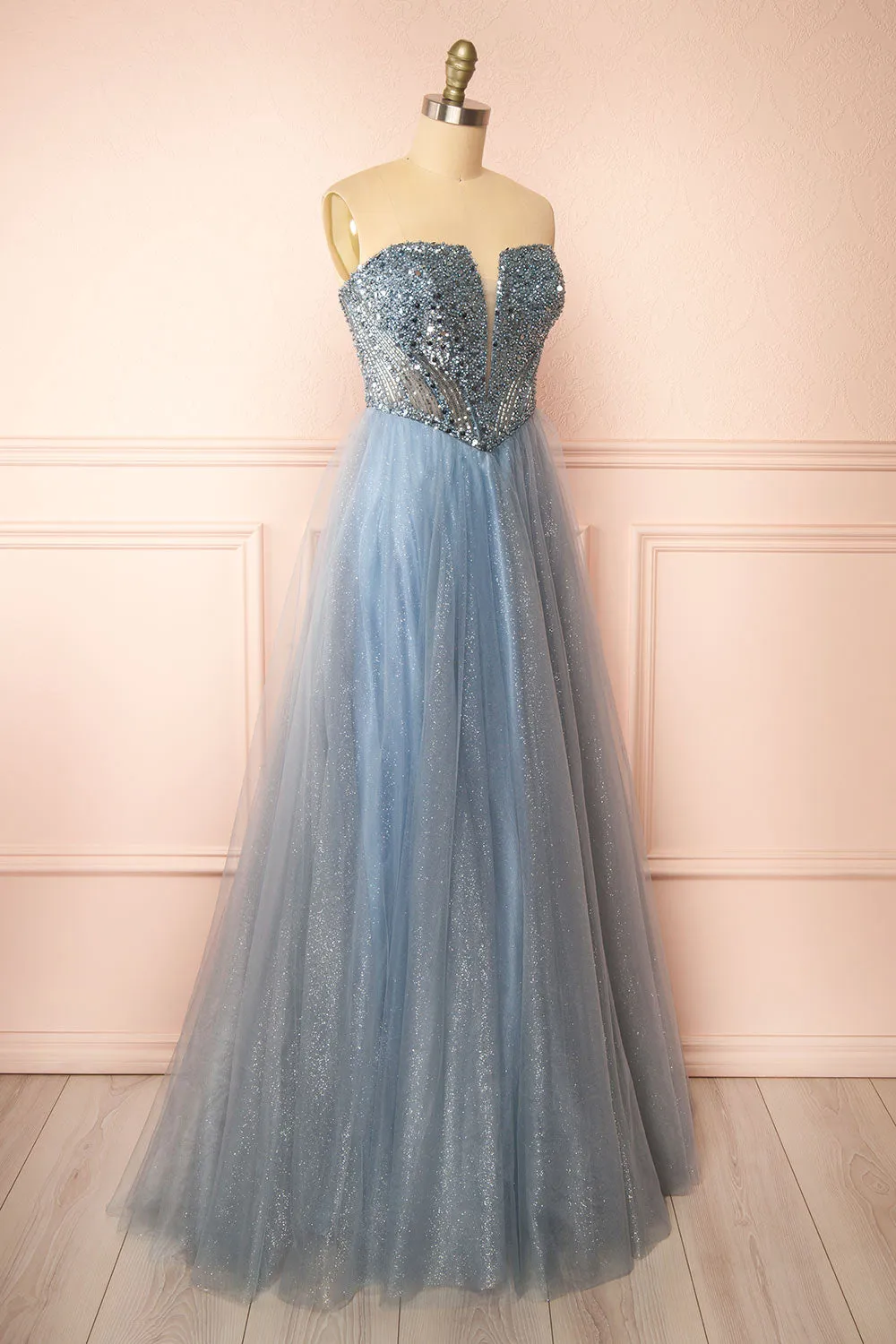 Yeji Blue Grey | Sparkly Maxi Dress w/ Embroidered Bodice sold by Boutique 1861 product image thumbnail 5