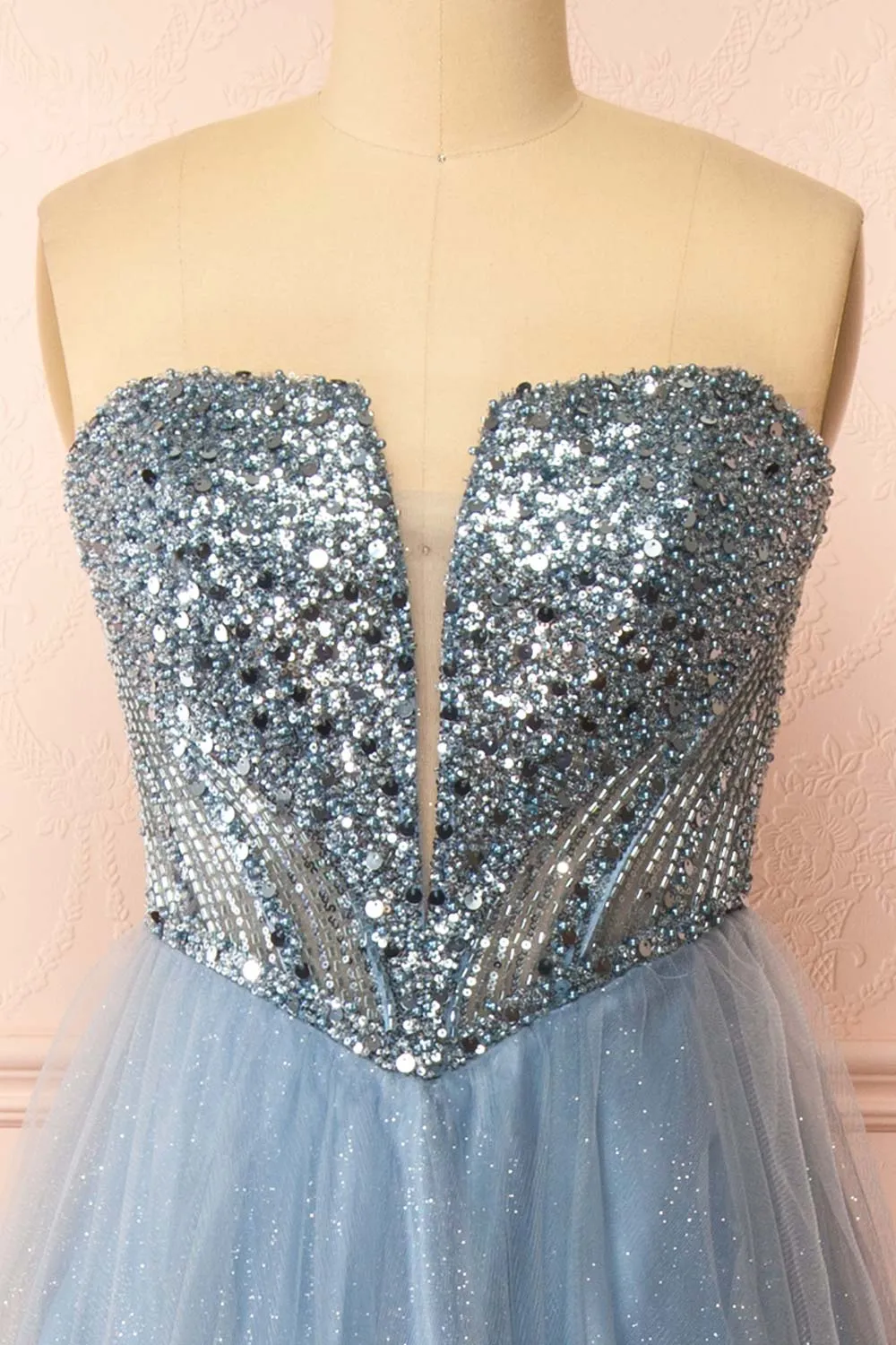 Yeji Blue Grey | Sparkly Maxi Dress w/ Embroidered Bodice sold by Boutique 1861 product image thumbnail 3