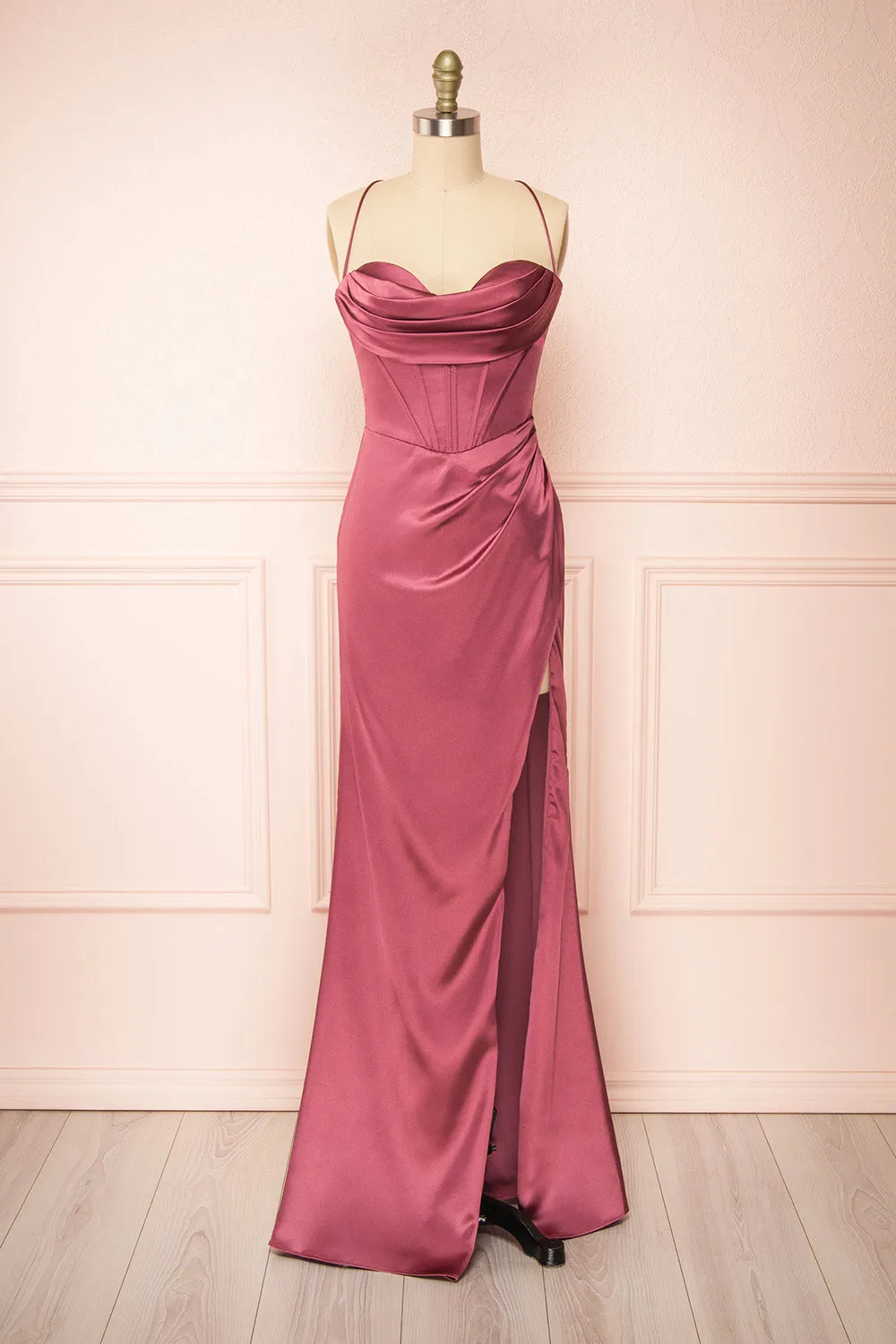 Kesha Mauve | Corset Cowl Neck Maxi Dress sold by Boutique 1861