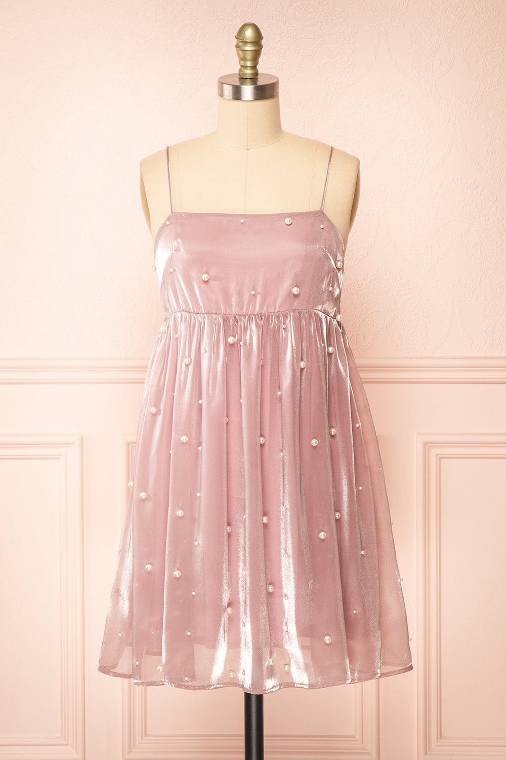 Ardelle | Short Mauve Babydoll Dress w/ Pearls sold by Boutique 1861