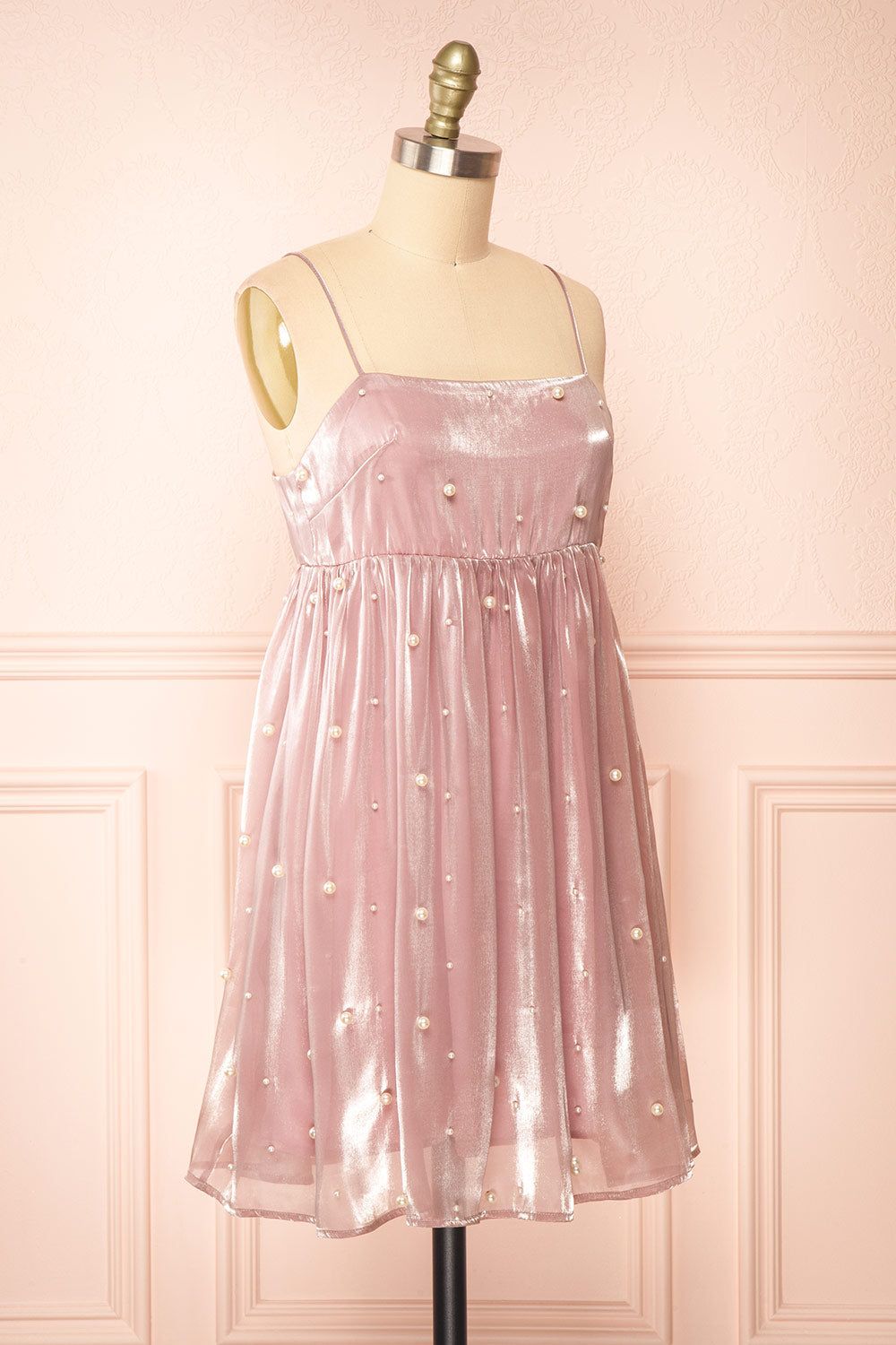 Ardelle | Short Mauve Babydoll Dress w/ Pearls sold by Boutique 1861 product image thumbnail 3