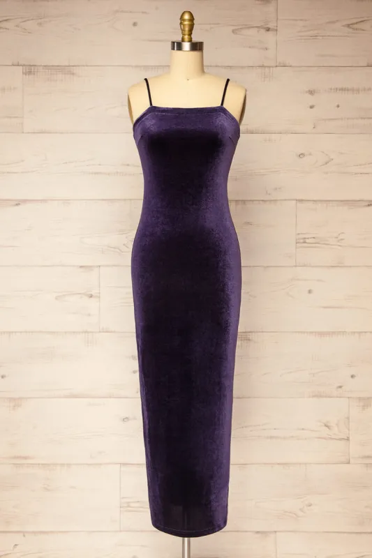 Hiroz | Navy Velours Maxi Slip Dress sold by Boutique 1861