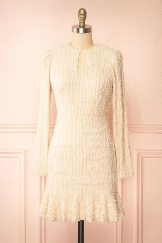 Caramette | Short Fuzzy Textured Beige Dress sold by Boutique 1861