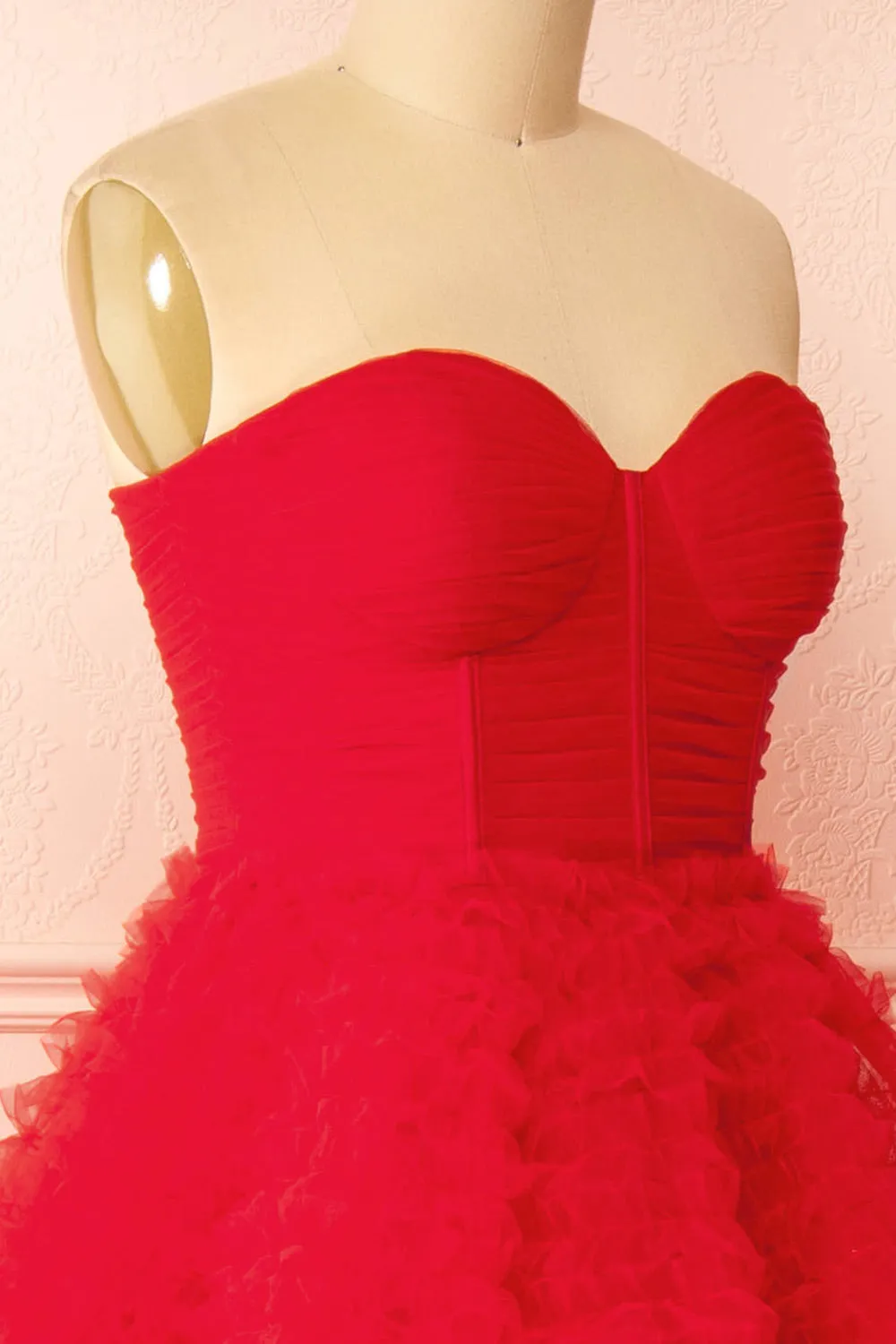 Deetzy | Red Pleated Tulle Tiered Gown sold by Boutique 1861 product image thumbnail 4