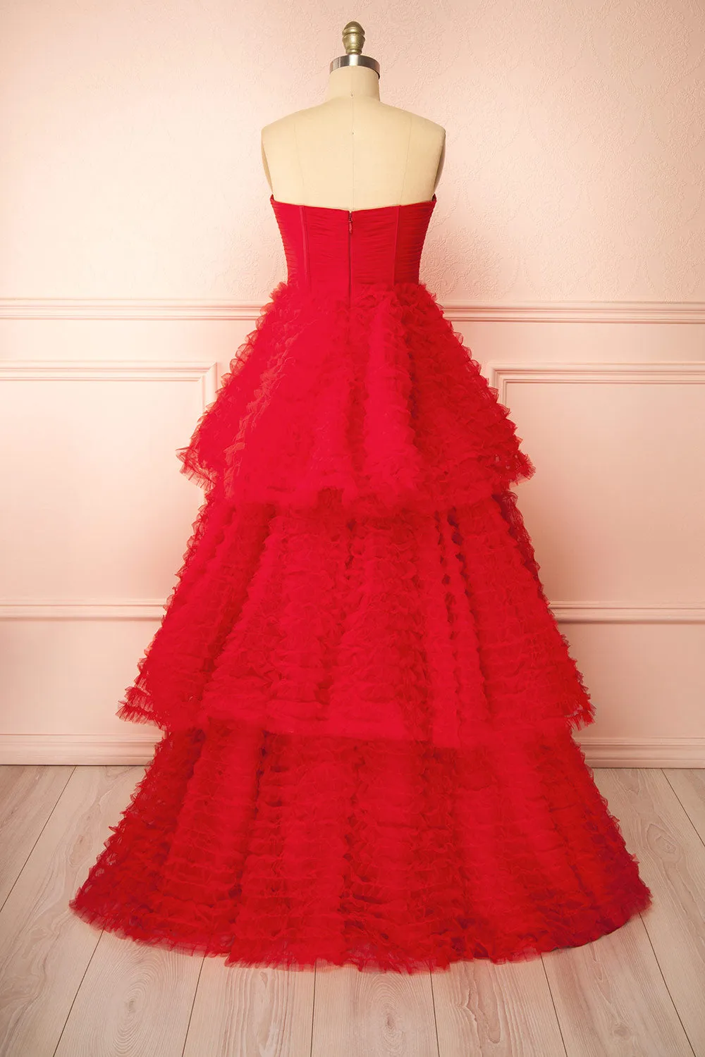 Deetzy | Red Pleated Tulle Tiered Gown sold by Boutique 1861 product image thumbnail 5