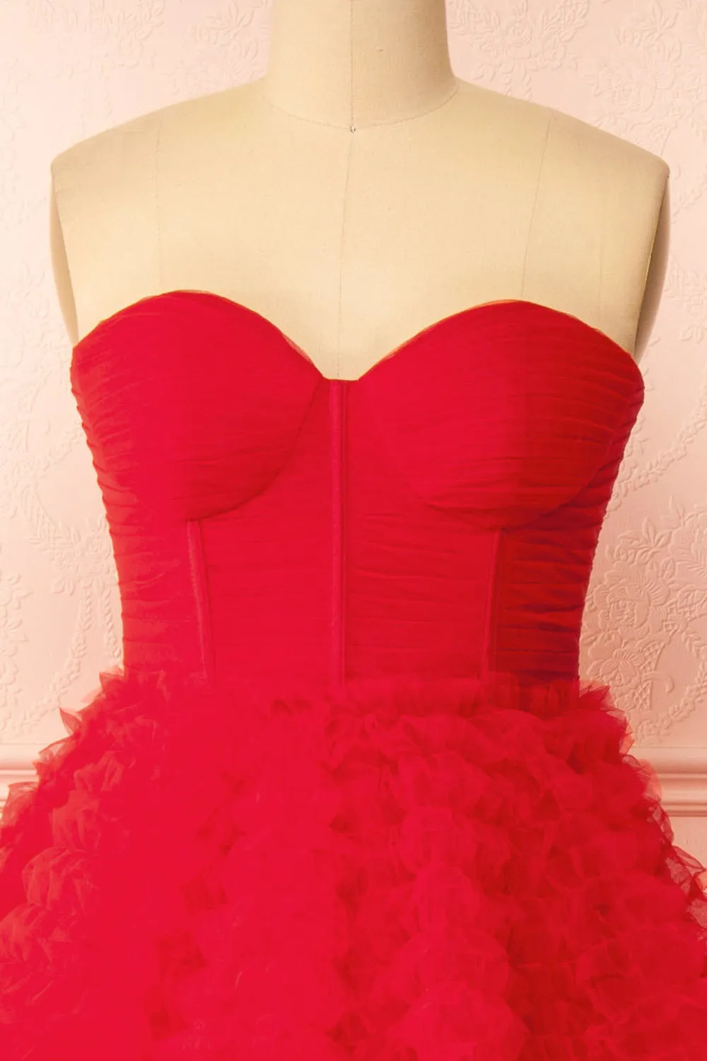 Deetzy | Red Pleated Tulle Tiered Gown sold by Boutique 1861 product image thumbnail 2