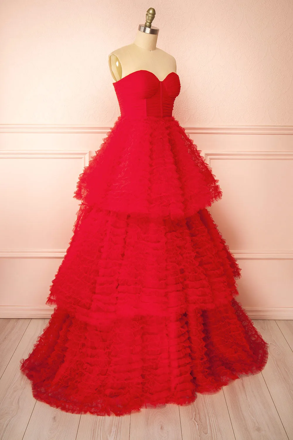 Deetzy | Red Pleated Tulle Tiered Gown sold by Boutique 1861 product image thumbnail 3
