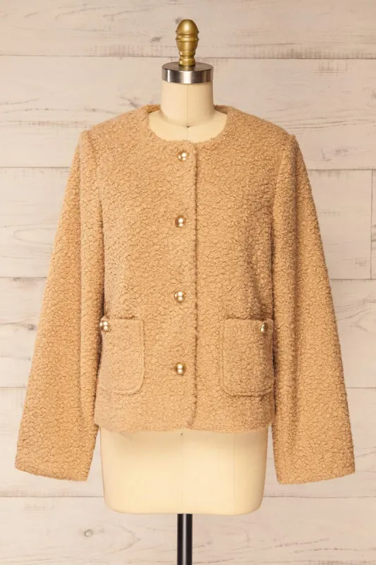 Bryansk | Beige Curly Knit Jacket sold by Boutique 1861