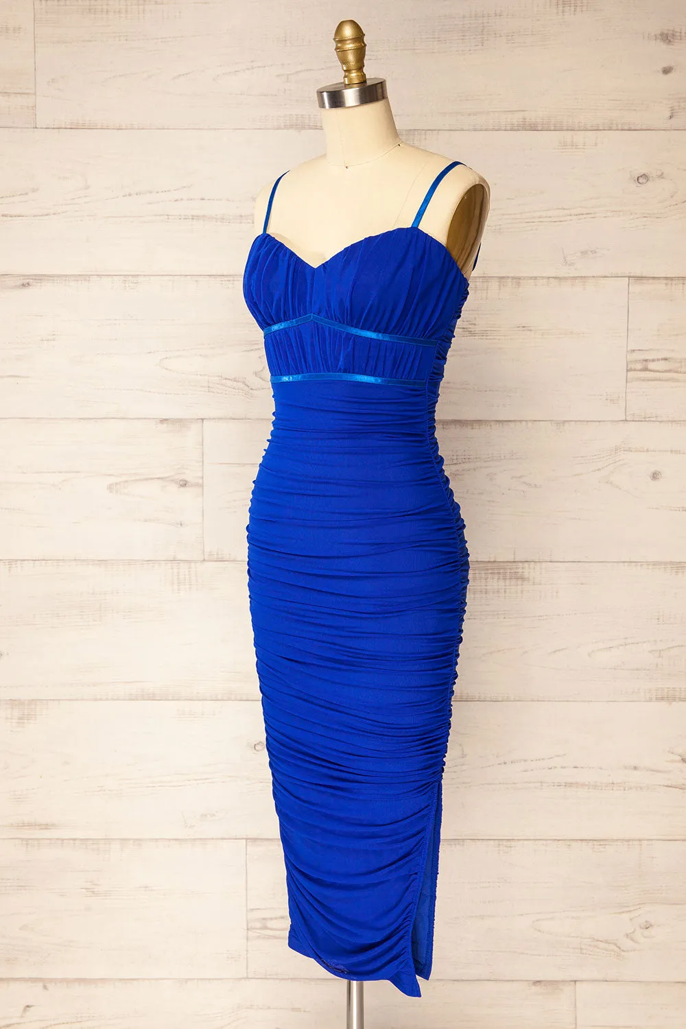 Rilievo Blue | Ruched Fitted Midi Dress sold by Boutique 1861 product image thumbnail 3