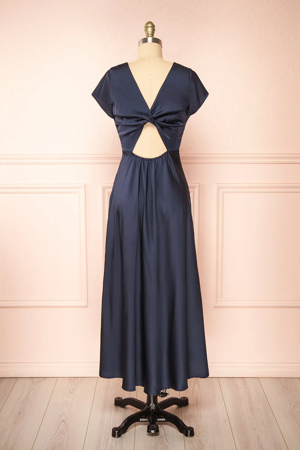 Elyrina Navy | Midi Satin Dress w/ Back Opening sold by Boutique 1861 product image thumbnail 3