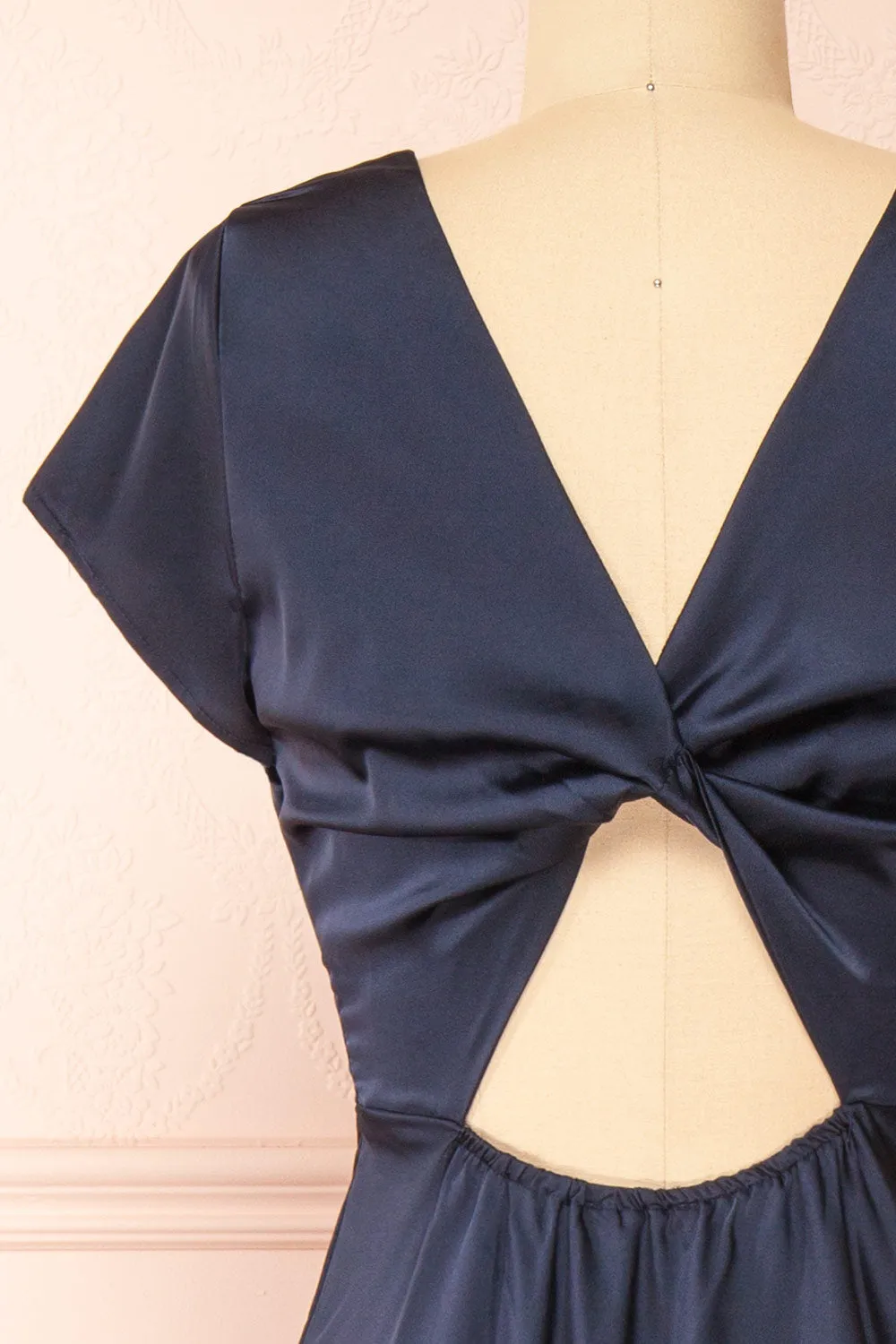 Elyrina Navy | Midi Satin Dress w/ Back Opening sold by Boutique 1861 product image thumbnail 2