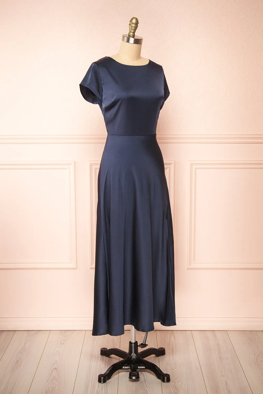 Elyrina Navy | Midi Satin Dress w/ Back Opening sold by Boutique 1861 product image thumbnail 5