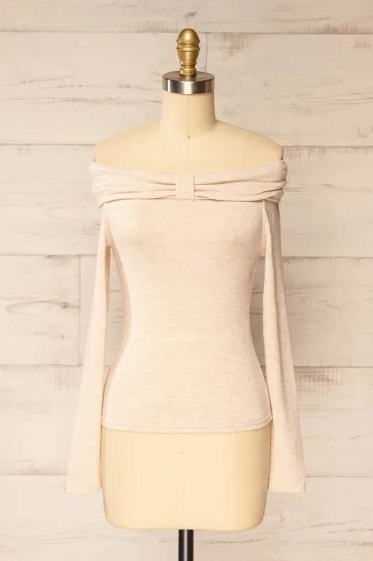 Haeju Beige | Off-Shoulder Top w/ Bow sold by Boutique 1861
