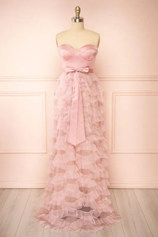 Jurin Blush | Bustier Maxi Dress w/ Ruffled Tulle sold by Boutique 1861