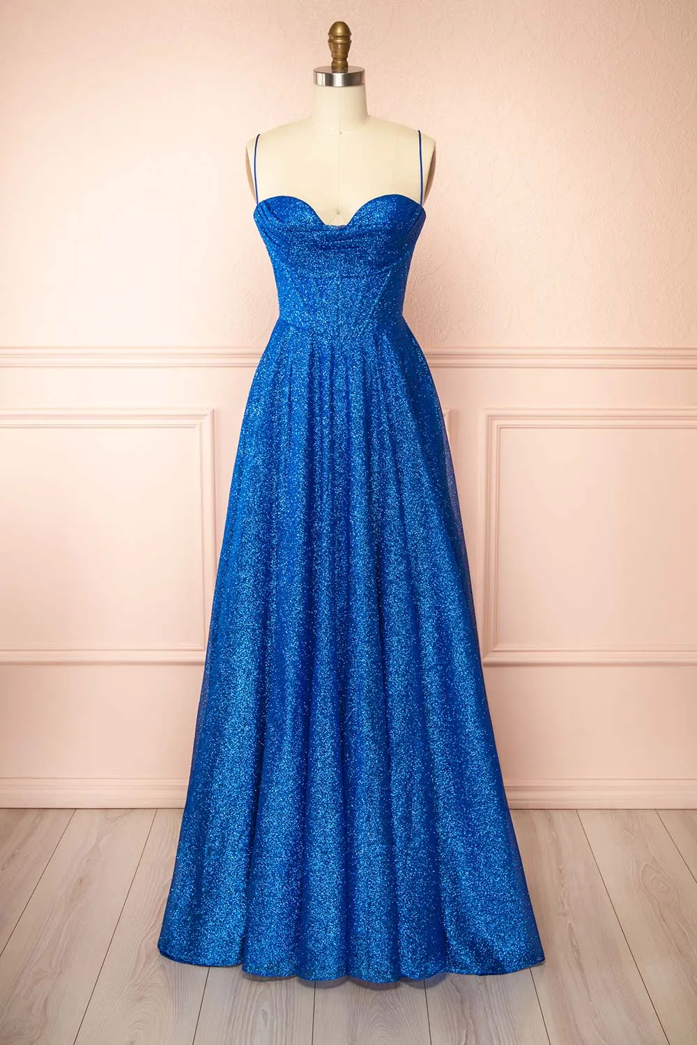 Lexy Blue | Sparkly Cowl Neck Maxi Dress sold by Boutique 1861