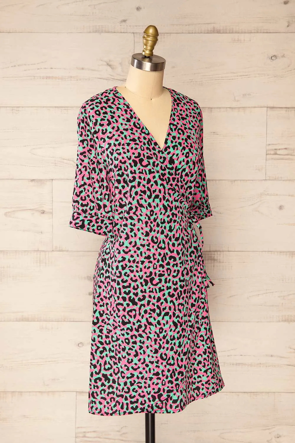Zekia Pink | Leopard Print Short Sleeve Wrap Dress sold by Boutique 1861 product image thumbnail 3