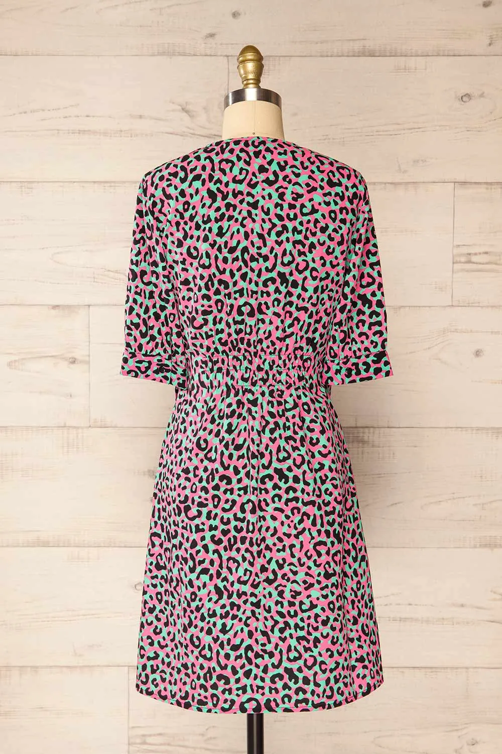 Zekia Pink | Leopard Print Short Sleeve Wrap Dress sold by Boutique 1861 product image thumbnail 5