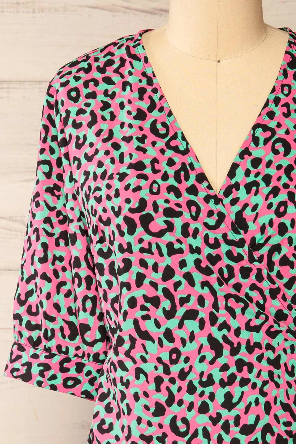 Zekia Pink | Leopard Print Short Sleeve Wrap Dress sold by Boutique 1861 product image thumbnail 2