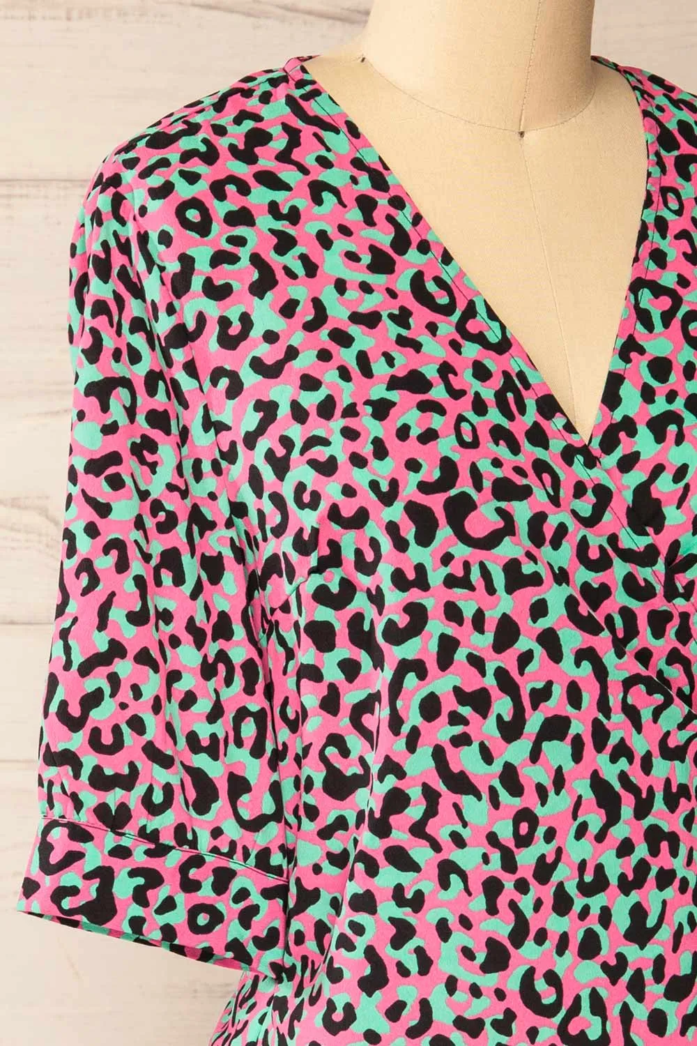 Zekia Pink | Leopard Print Short Sleeve Wrap Dress sold by Boutique 1861 product image thumbnail 4