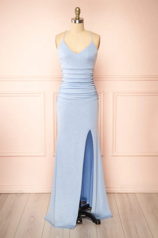 Samira Light Blue | Sparkly Mermaid Maxi Dress w/ Slit sold by Boutique 1861