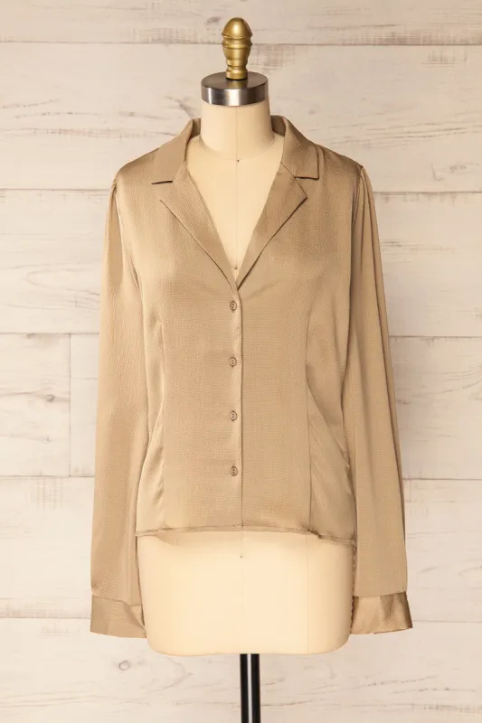 Niamey Taupe | Waffled Satin Shirt sold by Boutique 1861