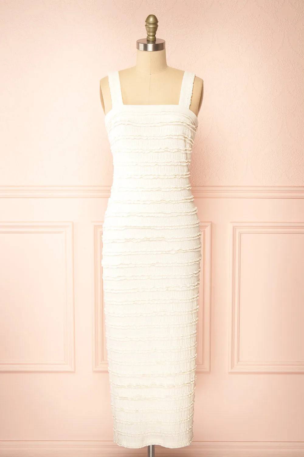 Tiffany | Long Ivory Fitted Dress w/ Lace sold by Boutique 1861