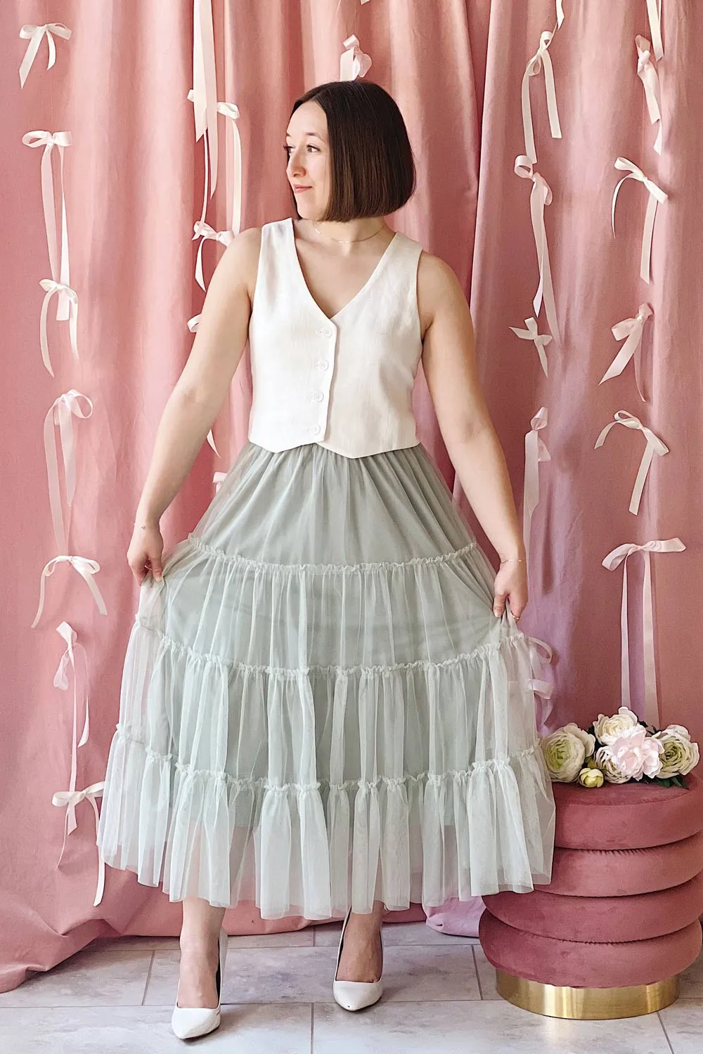 Yotsuba Sage | Tiered Tulle Midi Skirt sold by Boutique 1861 product image thumbnail 2