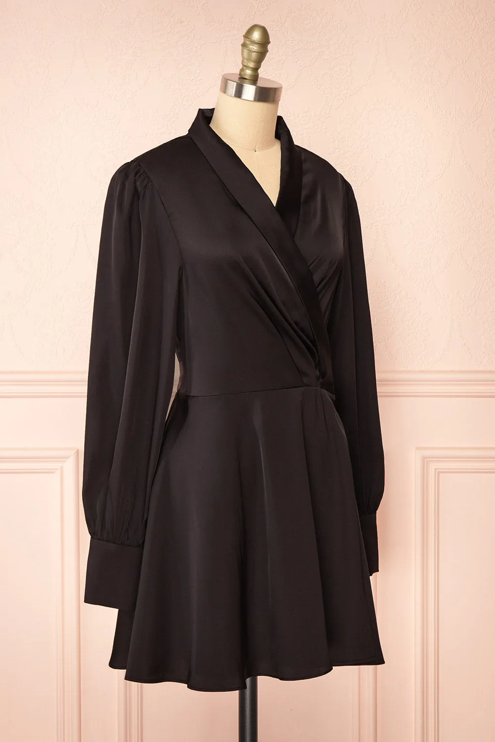 Felestine Black | Short Satin Wrap Dress sold by Boutique 1861 product image thumbnail 3