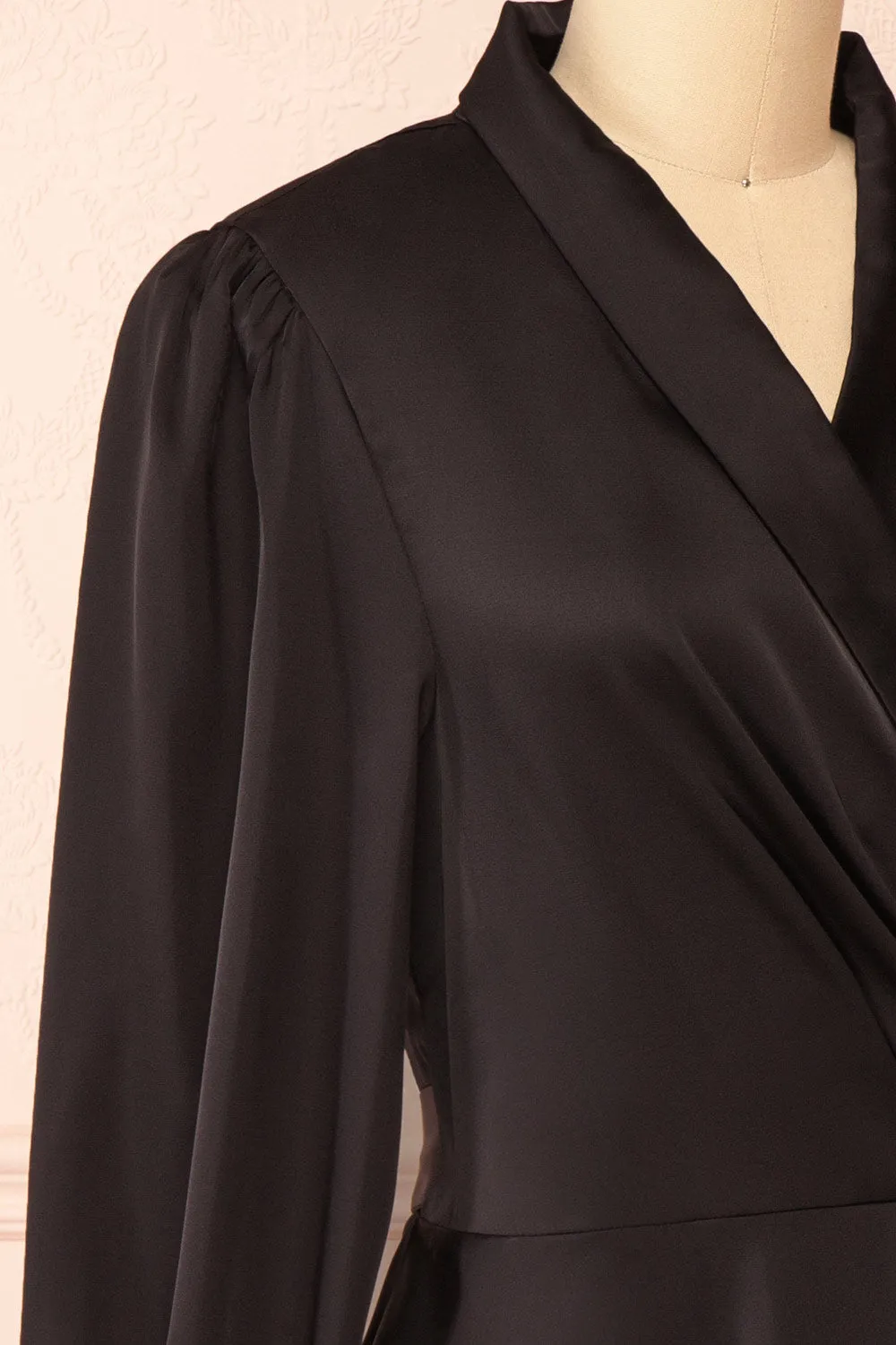 Felestine Black | Short Satin Wrap Dress sold by Boutique 1861 product image thumbnail 4