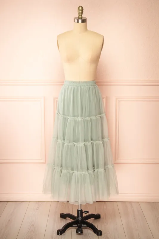 Yotsuba Sage | Tiered Tulle Midi Skirt sold by Boutique 1861
