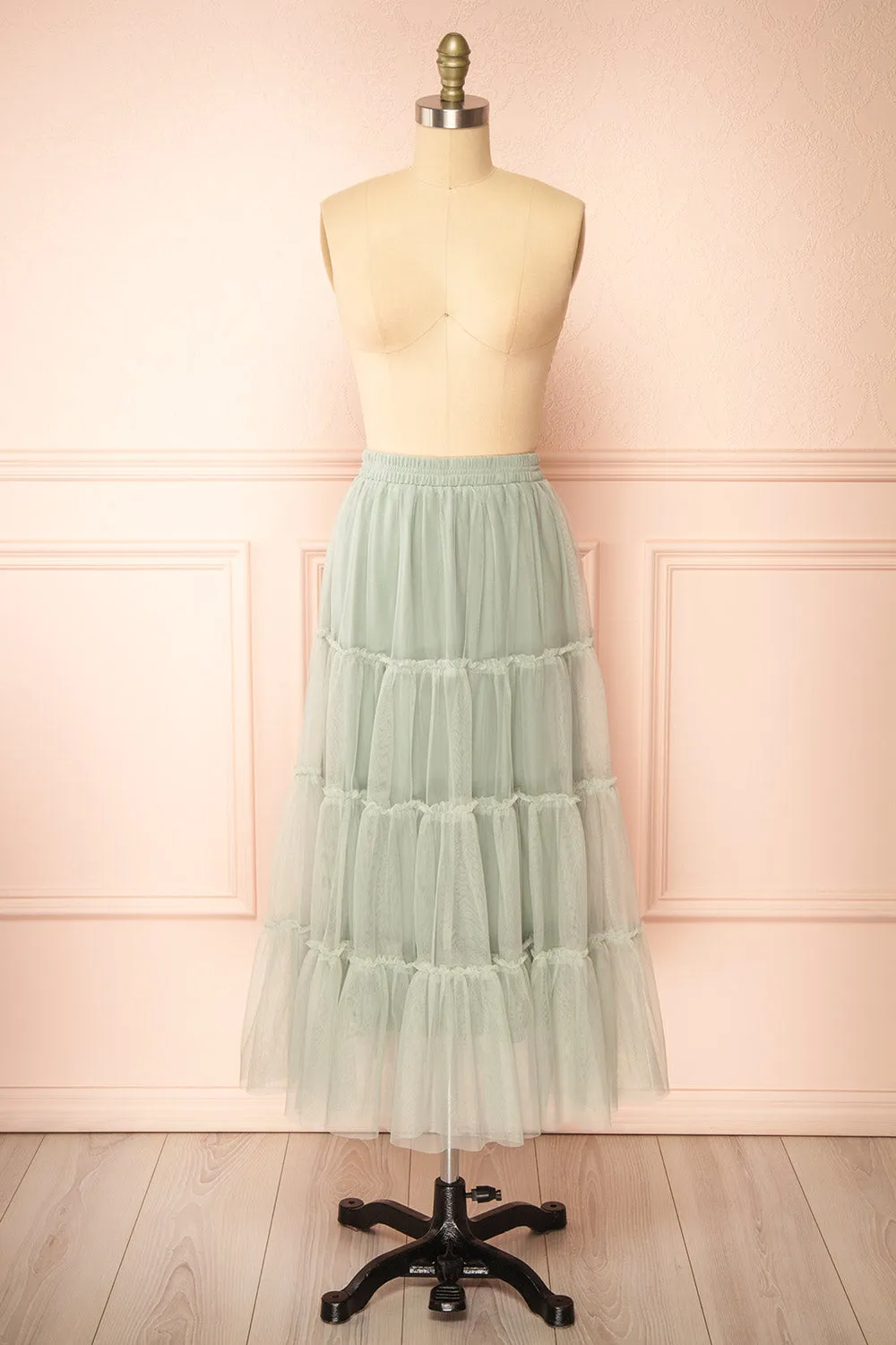 Yotsuba Sage | Tiered Tulle Midi Skirt sold by Boutique 1861