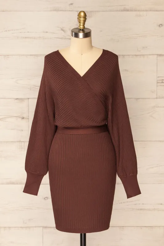 Bergame Brown | Knitted Wrap Dress sold by Boutique 1861