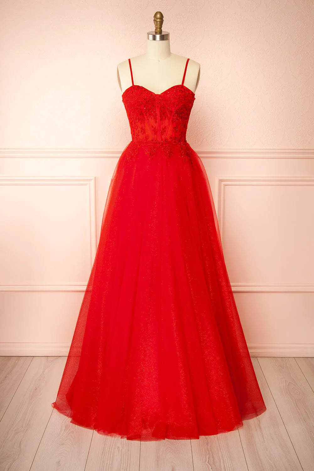 Penelope Red | Sparkling Tulle Maxi Dress sold by Boutique 1861
