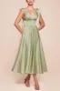 Vida Sage | Satin Midi Dress with Tie Straps sold by Boutique 1861
